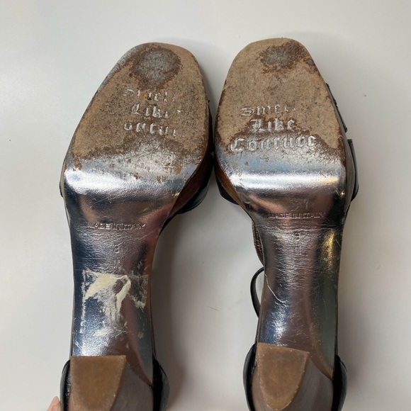 Y2K Juicy Couture T-Strap Black Leather Heels - Picture 8 of 9